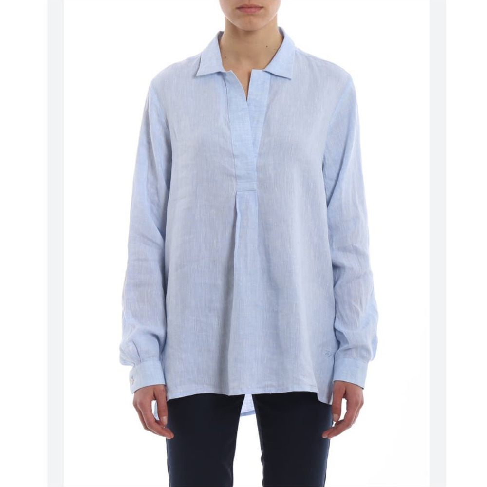 CP Shades Light Blue Linen Pullover Blouse